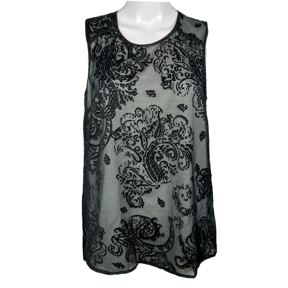 The Limited Shirt Womens Sz S Black Paisley Lace Sleeveless Lined Keyhole Back‎